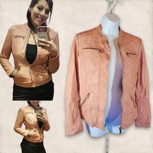 Rino & PELLE DISTRESSED MOTO JACKET IN BLUSH PINK